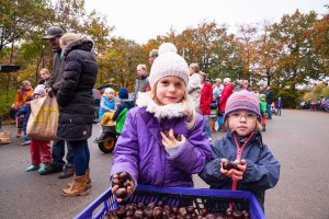 Edda (5) und Raja (2) Kohrt freuten sich über den Besuch im Erlebniswald. Sie hatten fleißig Kastanien gesammelt 