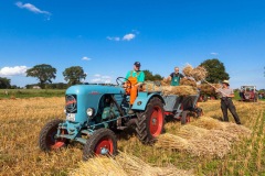 Die Freunde alter Landmaschinen lassen historische Landarbeit leendig werden.