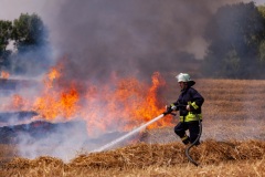 Voller Einsatz. Flächenbrände auf dem Strohacker gehören zum Alltag der freiwilligen Helfer der Feuerwehren.